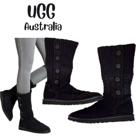 UGG Shoes - UGG Australia Leland Black Mid Calf Button Sweater Boots Women's Size 9
